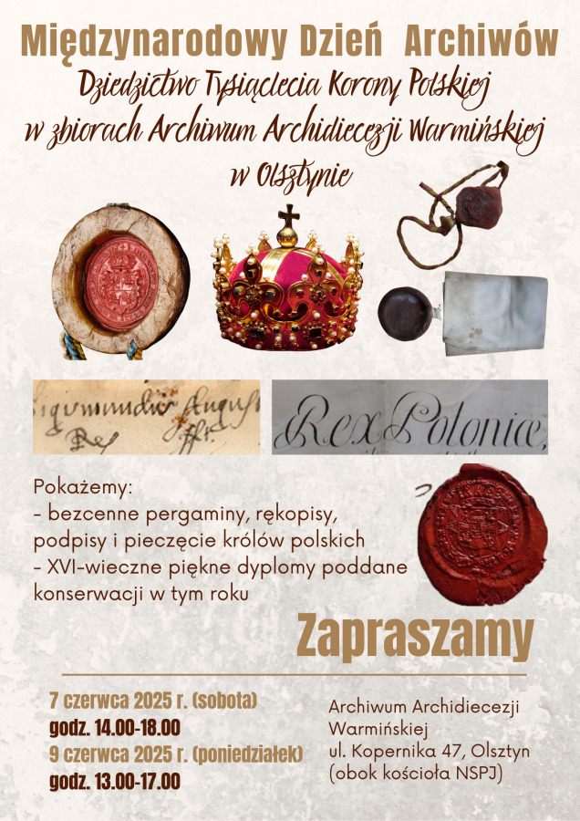 Międzynarodowy Dzień Archiwów. Dziedzictwo Tysiąclecia Korony Polskiej w zbiorach Archiwum Archidiecezji Warmińskiej